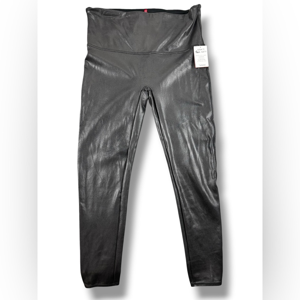 Spanx Faux Leather Leggings Size 2xl Black Nwt High Waisted Shaping